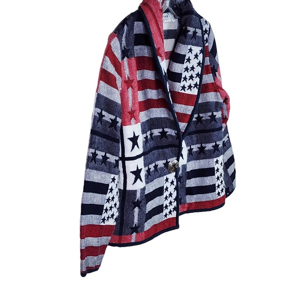 Vintage 90s Bedford Fair Americana Tapestry Jacket Concho Button USA Flag MP - Picture 3 of 9